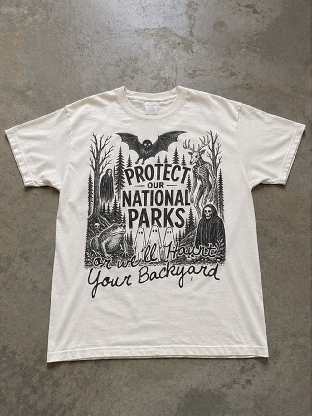 White Tee with Black 'Protect Our National Parks' Graphic